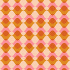 Patterned fabric with a geometric design in pink, orange, and beige.