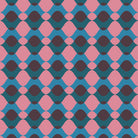 Geometric pattern with pink, blue, and black shapes on a blue background