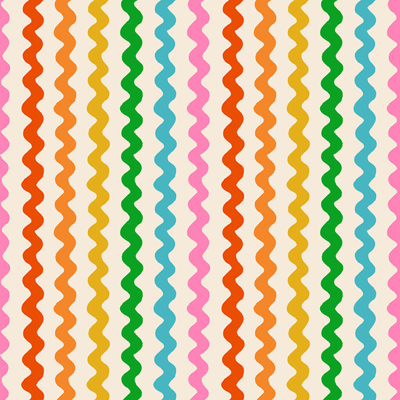 Colorful wavy pattern on a pink background