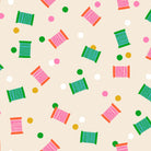 Colorful spool pattern on a beige background
