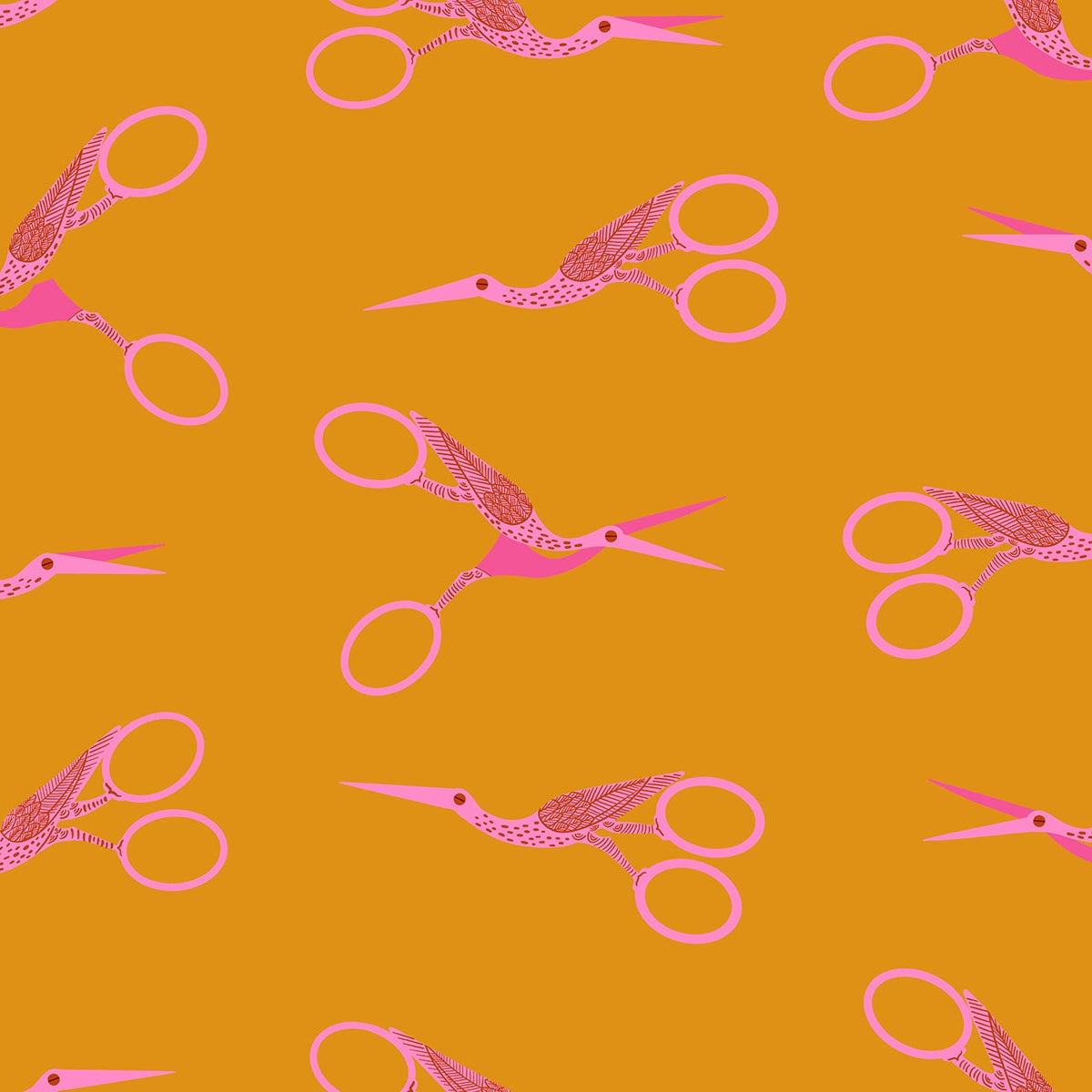 Pattern of pink scissors on a yellow background