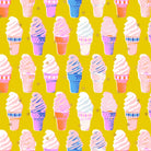 Pattern of colorful ice cream cones on a yellow background