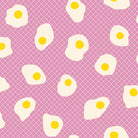 Pattern of white eggs with yellow yolks on a pink background