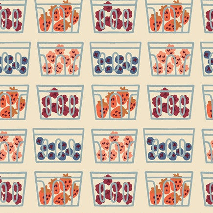 Pattern of berries and cups on a beige background